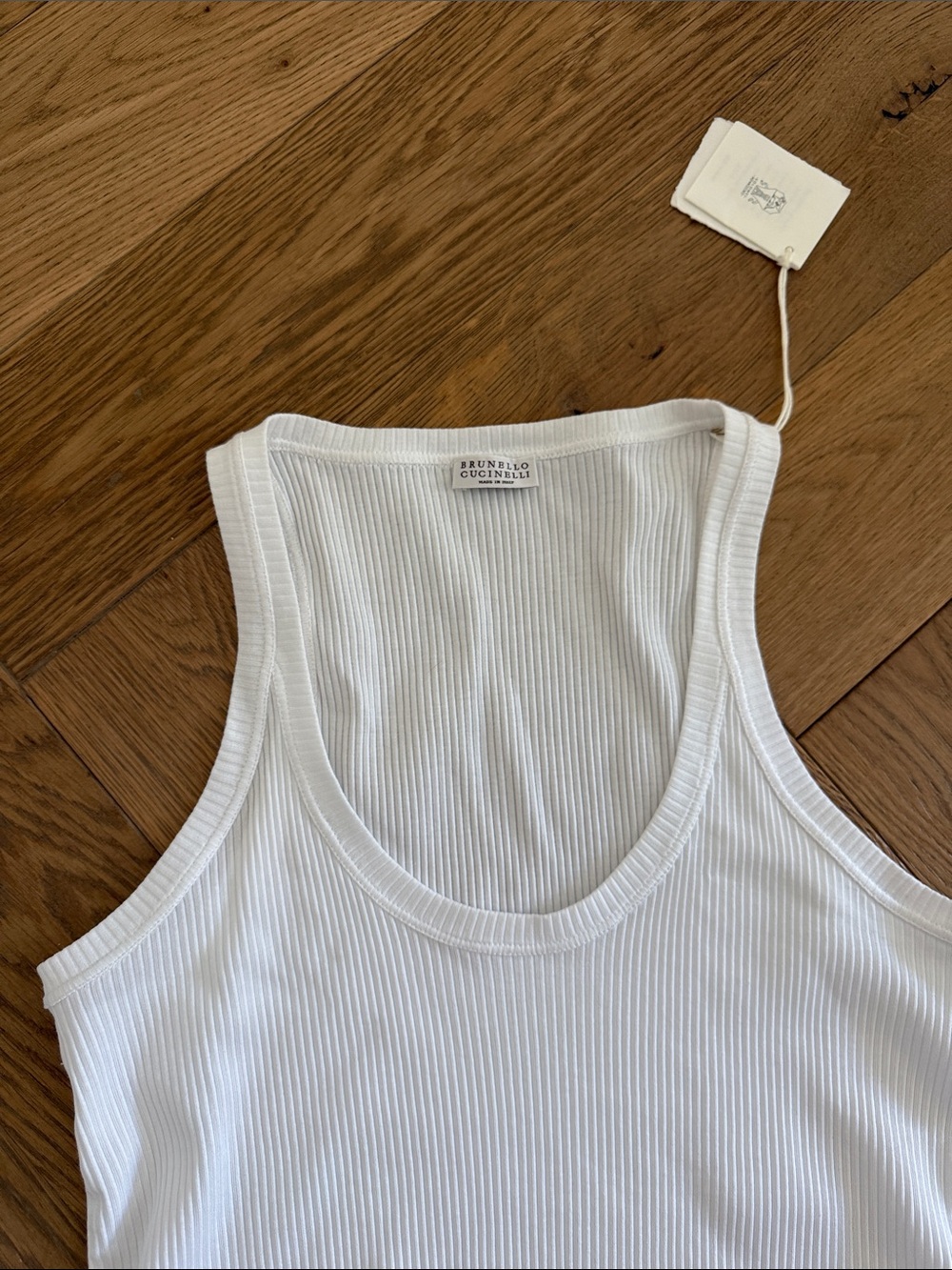Brunello Cucinelli Ribbed White Scoop Neck Tank